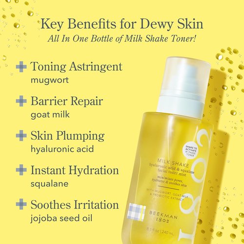 Beekman 1802 Milk Shake Facial Toner - Fragrance-Free & Non-Comedogenic | 2 oz + 8 oz Bottles - Soothes Redness