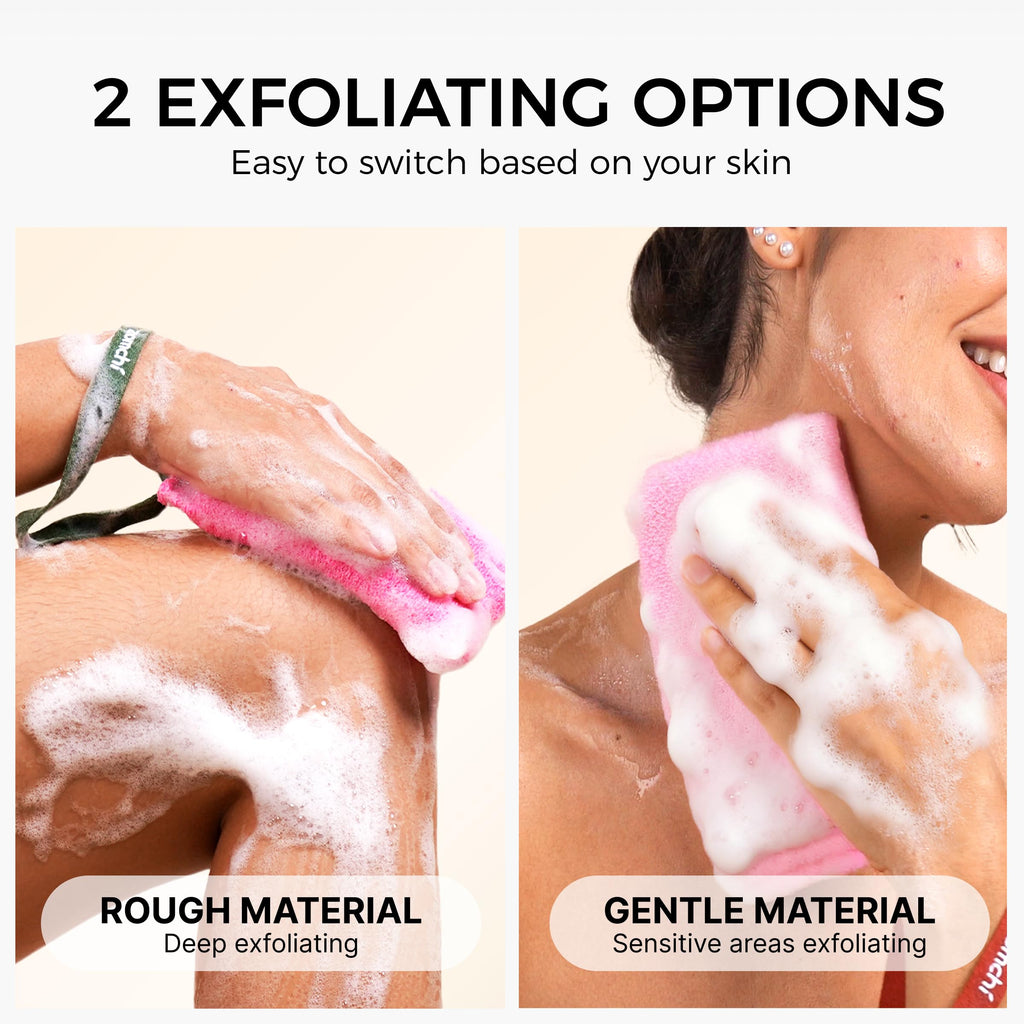 ZOMCHI Body Scrubber, Exfoliating Sponge with Different Levels, Body Exfoliator for Removing Dead Skin, Gentle & Deep Scrub for Women & Men (2-Pack, Pink)