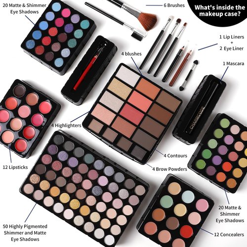 Makeup Gift Set For Women Girls, All in One Full Makeup Kit with Eyeshadow, Lip Gloss, Concealer, Blush, Contour, Highlighter Brushes Liquid Lipsticks Eyebrow Pen Mascara Eyeliner Pencil (Black Set)