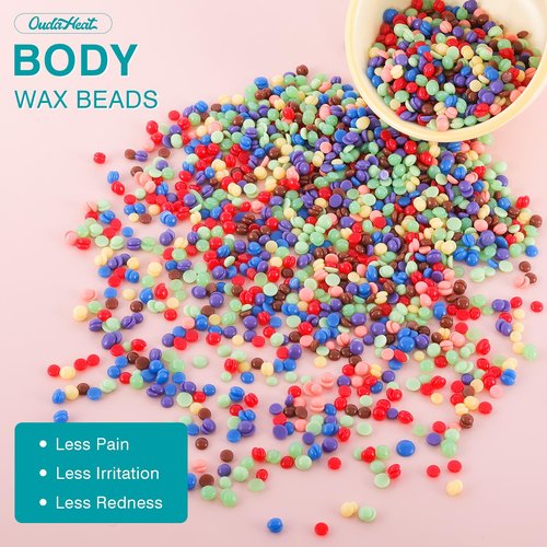 2.4 lb Hard Wax Beads Bulk, Professional Rosin-Free Brazilian Waxing Bead, Hypoallergenic Hair Removal Wax Bead for Sensitive Skin, Body, Bikini, Legs, Home Salons Wax Beans Refill, 5 Silicone Sticks