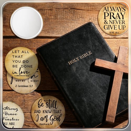 18 Pcs Mini Easter Christian Compact Mirrors for Women Mothers Day Church Gifts Retro Inspirational Bible Verse Pocket Makeup Mirrors Religious Employee Appreciation Gift for Church Party Favors