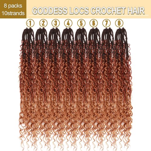 8 Packs Goddess Faux Locs Crochet Hair-30 Inch Boho Soft Locs Crochet Hair for Black Women (1B/30/27#, 30 Inch(Pack of 8))