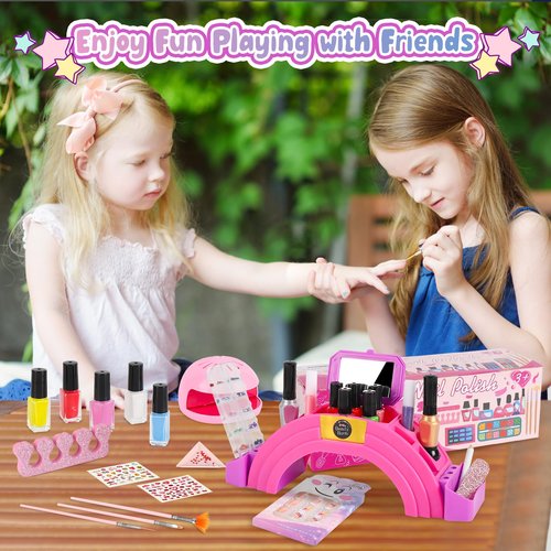 Oisacirg Kids Nail Polish Set for Girls, 28Pcs Nail Art Kit with Nail Dryer, Non-Toxic Peel-Off Water-Based Nail Polish Christmas Birthday Gifts Toddlers Kids Girls Toys Ages 8 9 10+