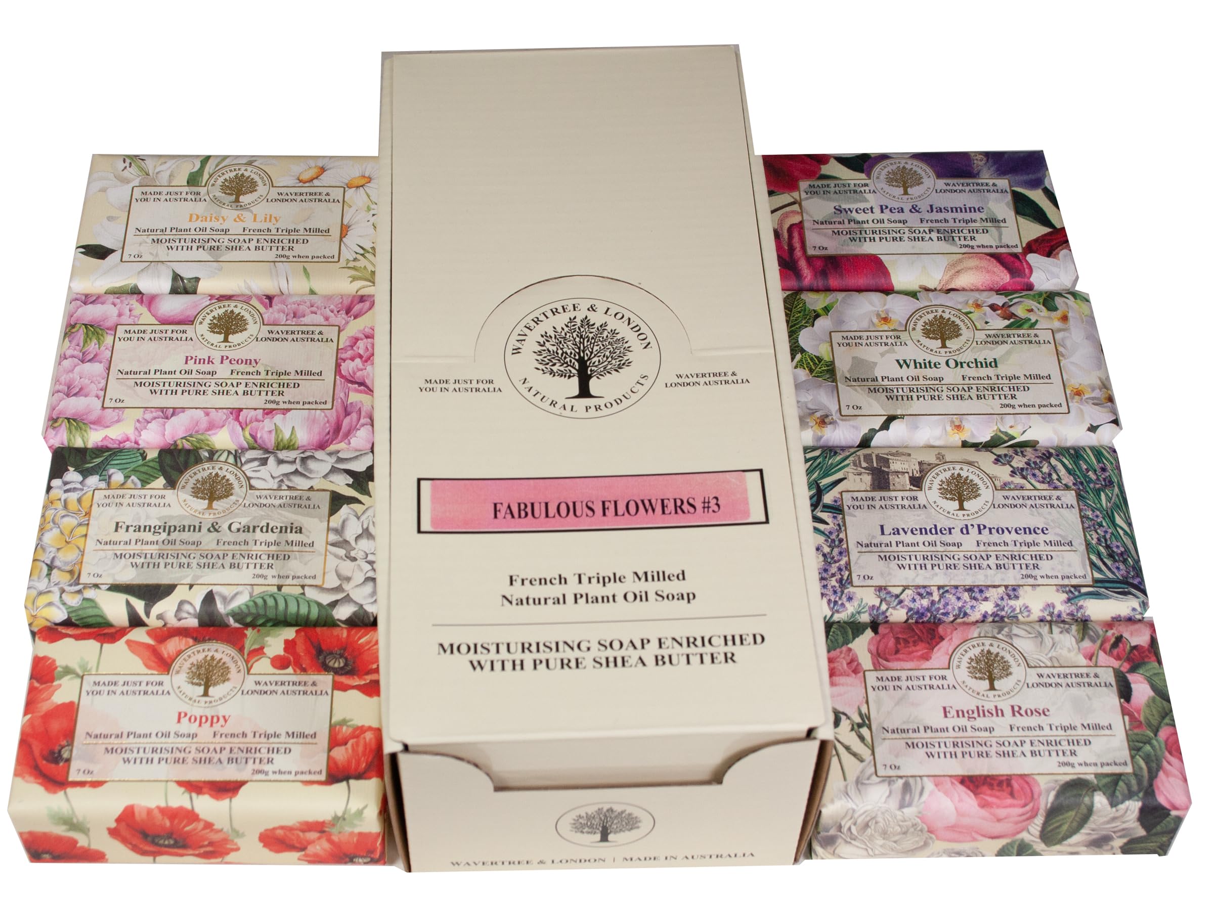 Wavertree & London Assorted Floral Elegance Scents Natural Soap Bars (Pack of 8), 7oz Moisturizing Triple Milled Soap Bars Enriched with Shea Butter and Pure Plant Oils | All Body & Bath Soap