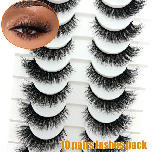 loladook Cat Eye Lashes Mink 3D Natural Faux Mink False Strip Lashes Pack Soft C Curl Wispy 16mm Short Fluffy Fox Eye Eyelashes Natural Look