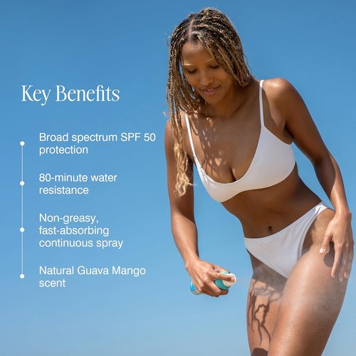 COOLA Organic Sunscreen SPF 50 - Vegan & Gluten-Free Sunblock Spray for Daily Skin Protection | Guava Mango