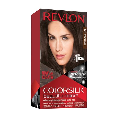 Revlon Colorsilk Permanent Hair Color - 100% Gray Coverage, Ammonia-Free, 20 Brown/Black, 4.4 Oz