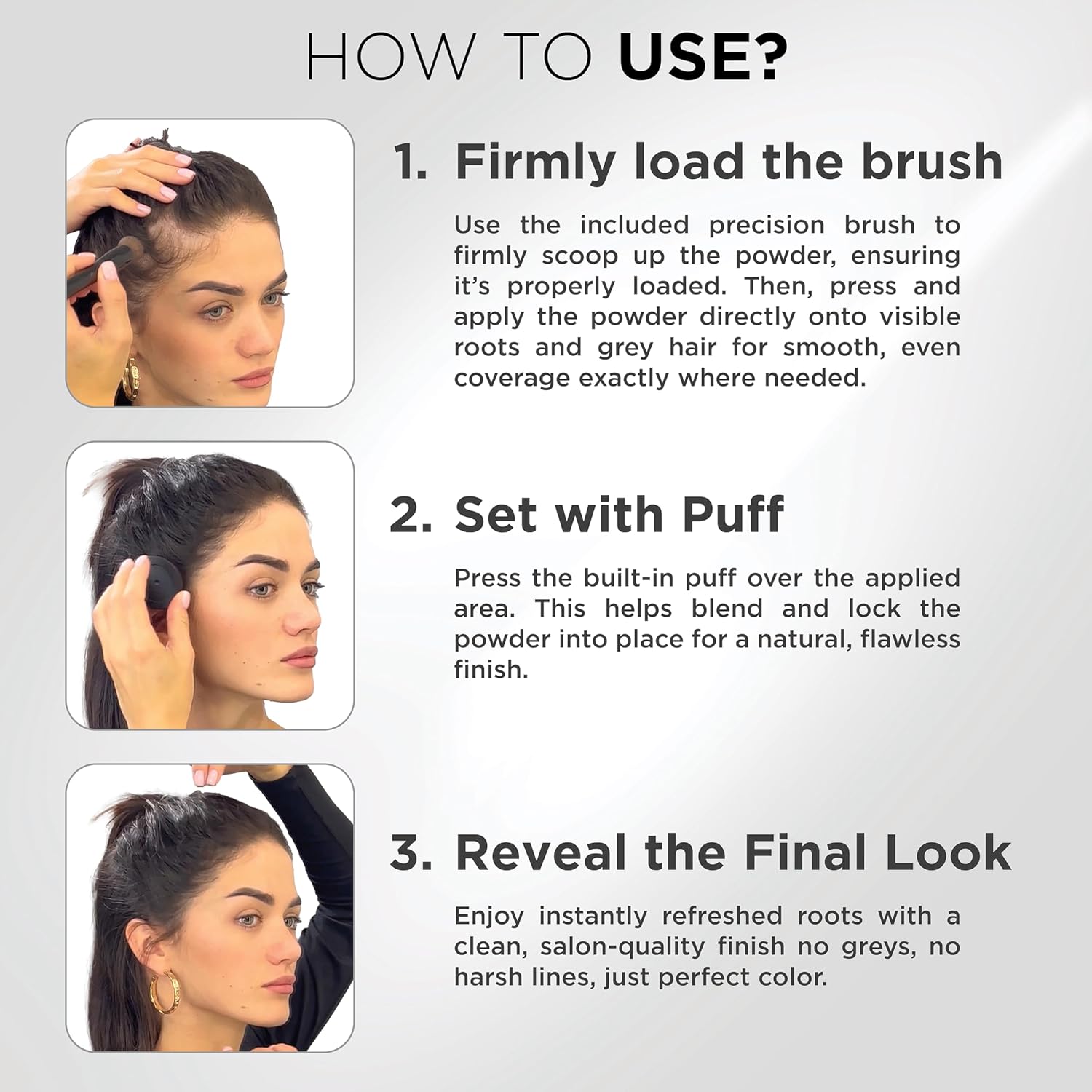 THICK FIBER Root Touch Up Powder - Water & Sweat Resistant Hair Loss Concealer Set for Women | Black