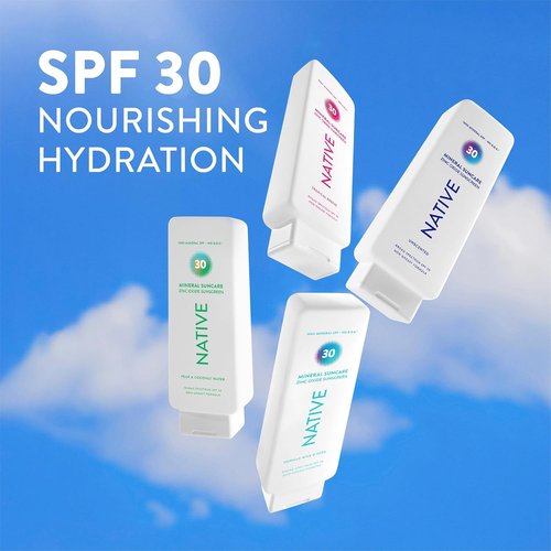 Native Mineral Sunscreen Lotion SPF 30 - Unscented, 100% Mineral Zinc Oxide, Vegan, 7 oz