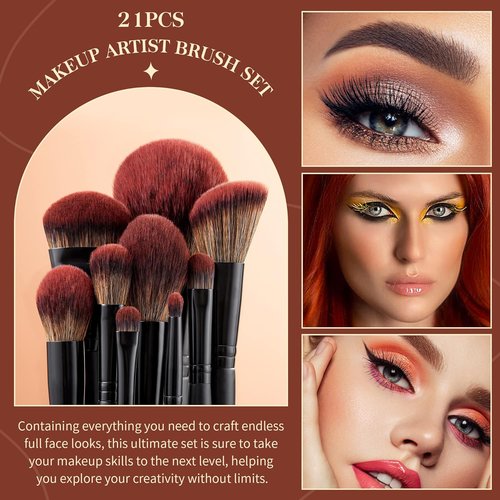 Jessup Makeup Brushes Set - Premium Synthetic 21-Piece Brush Set for Foundation, Eyeshadow & More | Black