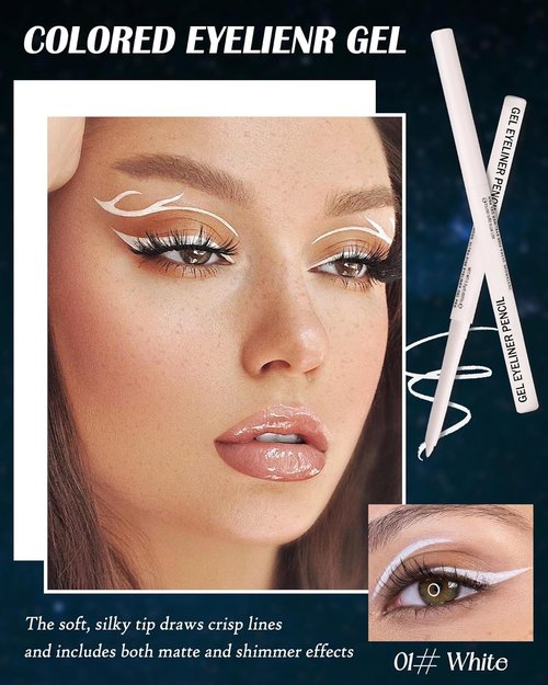 Skiennix Waterproof Gel Eyeliner Pencil - Metallic Retractable Cream, Long-Lasting & Hypoallergenic, Smudge-Proof - White Matte