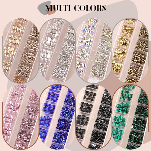 1680Pcs AB Glass Nail Rhinestones 180Pcs Multi Shapes Flatback Nail Gems + 1500Pcs 1.5-4mm Round Crystal, Manicure Nail Charms Diamond Gemstones for Acrylic Nails Decoration