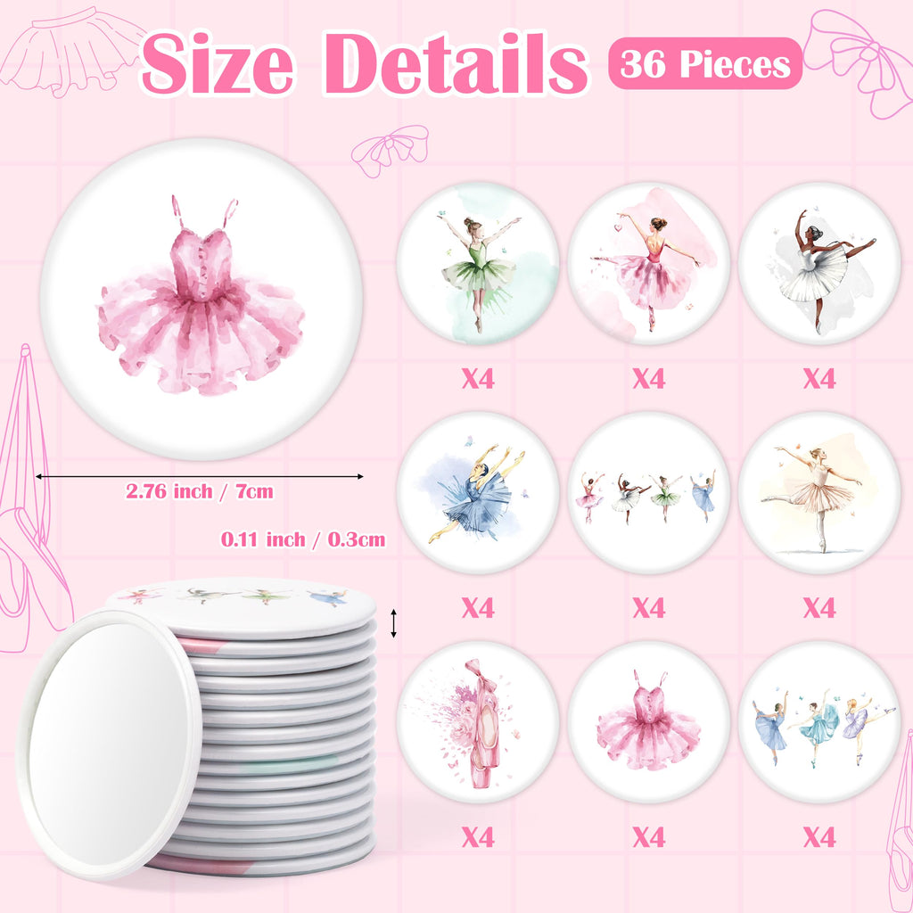 Y1tvei Ballet Compact Mirrors Bulk - 36Pcs Coquette Ballerina Dance Girls Mini Round Makeup Mirrors, Aesthetic Cute Dancing Girl Printed, Birthday Party Favors Dance Recital Gifts for Ballerina Women
