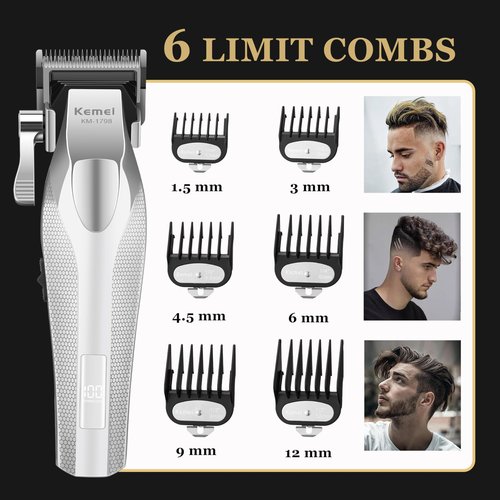 KEMEI 1798 Professional Hair Clippers for Men, 9100 RPM Cordless Barber Clippers with Full Metal Body, 3000 mAh Hair Trimmer with LED Display, Ceramic and DLC Blades