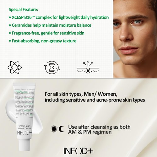 INFODPLUS Korean Skin Care Sensitive Face Cream, Lightweight Moisturizer with Ceramides & Panthenol, Skin Barrier Support & Deep Hydration, Low pH Daily Cream for AM/PM Use, 50ml
