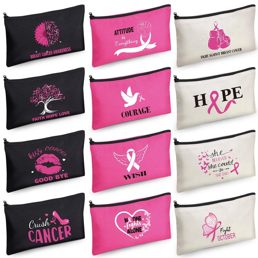 Xuniea Breast Cancer Awareness Bag Pink Ribbon Travel Makeup Pouch Breast Cancer Cosmetic Pouch Portable Canvas Breast Cancer Gift Bag for Vacation Travel Women Breast Cancer Awareness Party