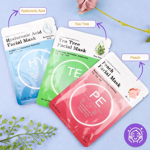 VESPRO 144 Pack Collagen Essence Sheet Facial Masks, Bulk Sheet Masks for Face, Hydrating Facial Masks for All Skin Types, Moisturizing and Soothing, Natural Skincare Spa Face Mask