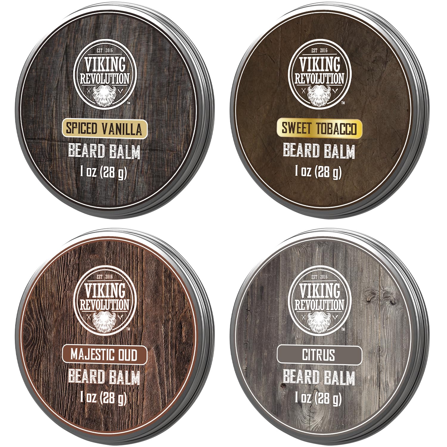 Viking Revolution Beard Balm Variety Pack - 4 Scents for Styling & Softening Beards | 1oz Each