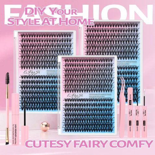 Lash Clusters Kit 840Pcs Clusters Lashes Extension Volume Soft Eyelash Extension Kit 30D+40D D Curl Wispy Natural DIY Individual Lash Kit Box for Beginners Bulk Pack Includes a random lucky gift