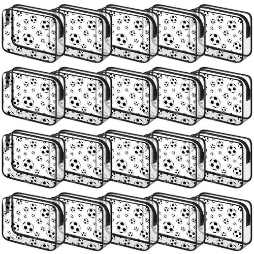 Kacctyen 20 Pcs Soccer Clear Makeup Gift Goodie Bags Bulk for Women Football Team Girls PVC Waterproof Cosmetic Bag for Soccer Accessories Mom Party Favors Supplies