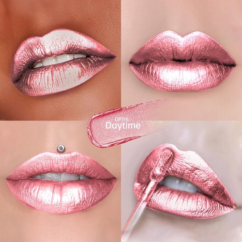 Depuplum Metallic Pink Lipstick - Long Lasting Hydrating Formula | Full Coverage Shimmer, DP114 Daytime