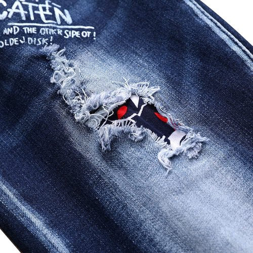 N//C Jeans Men Ripped Denim Pants Straight Slim Fit Regular Distressed Comfort Flex (Blue, W34 X L32)