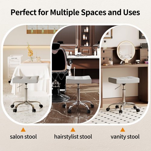 FIRAVOE Saddle Stool with Wheels, Swivel Rolling Stools for Vanity, Adjustable Height Tattoo Stool 17"-21" (Gray)