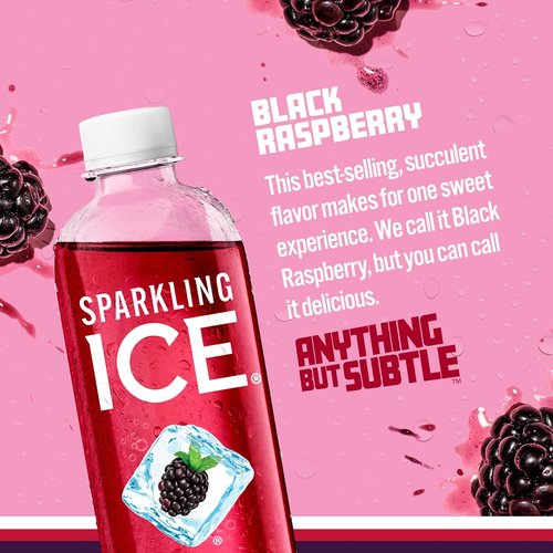 Sparkling Ice Black Raspberry Sparkling Water - Zero Sugar, Low Calorie, Vitamins & Antioxidants | 17 fl oz Bottles (Pack of 12)