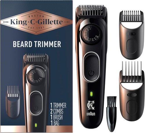 King C. Gillette Cordless Beard Trimmer - 3 Combs, Cleaning Brush & Travel Bag Included | Blue