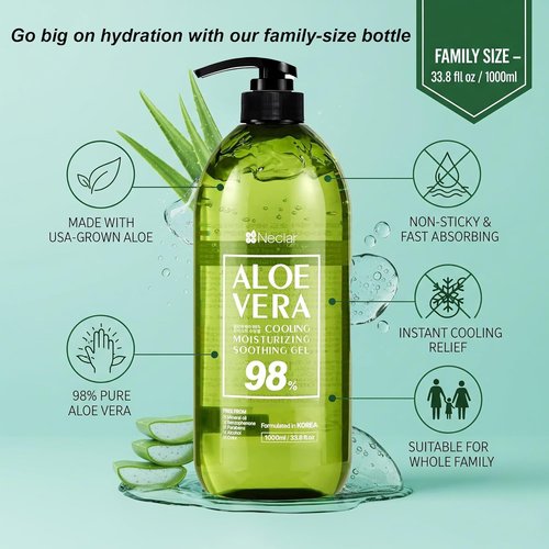 Aloe Vera Gel 98% Pure by [Brand Name] - Sunburn Relief & Moisturizer | 33.8oz for Face, Skin & Hair