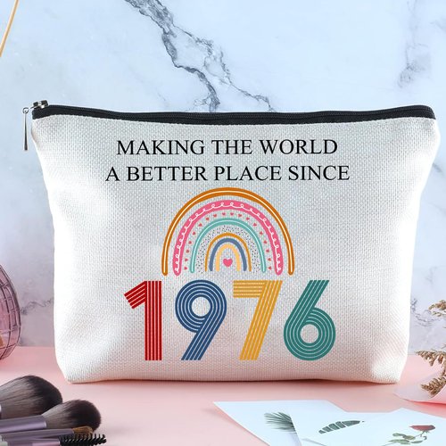 TOBYOVU 50th Cosmetic Bags - 50th Birthday Gifts For Her, Women - 1976 Makeup Bag - Making The World a Better Place Since 1976 - Fifty Birthday Decorations For Female, Friends - Turning 50 Gifts
