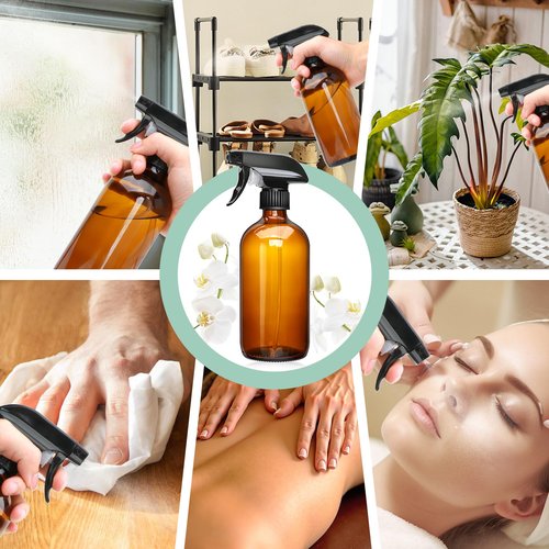 16oz Amber Glass Spray Bottles,Glass Spray Bottles for Cleaning,spray Bottle for Hair,Amber glass Spray Bottle for Window cleaner, plants, aromatherapy, facial hydration, hair care, flowers 12pcs