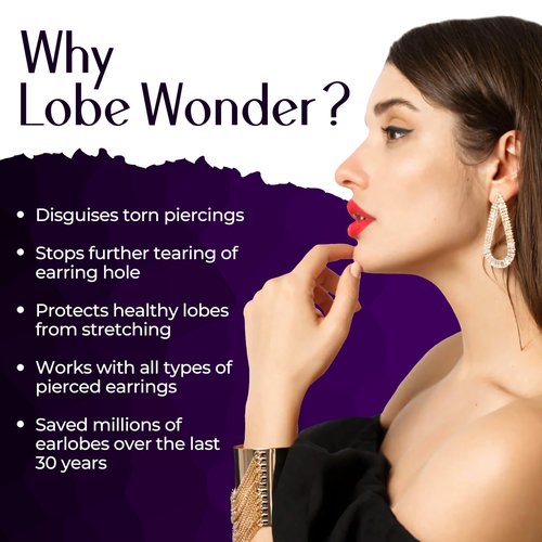 Lobe Wonder - The Original Ear Lobe Support Patch for Pierced Ears - Eliminates The Look of Torn or Stretched Piercings - Protects Healthy Ear Lobes from Tearing - 180 Patches