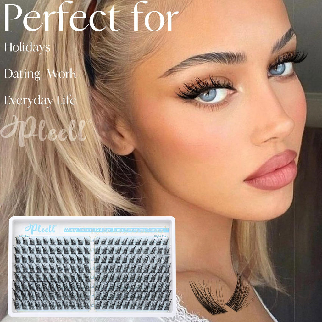 Wispy Lash Clusters Natural Eyelashes Cluster Eyelash Extensions Cat Eye176PCS Individual Lashes Clusters C Curve Eyelash Clusters 10-16MM DIY Lash Extension by Pleell