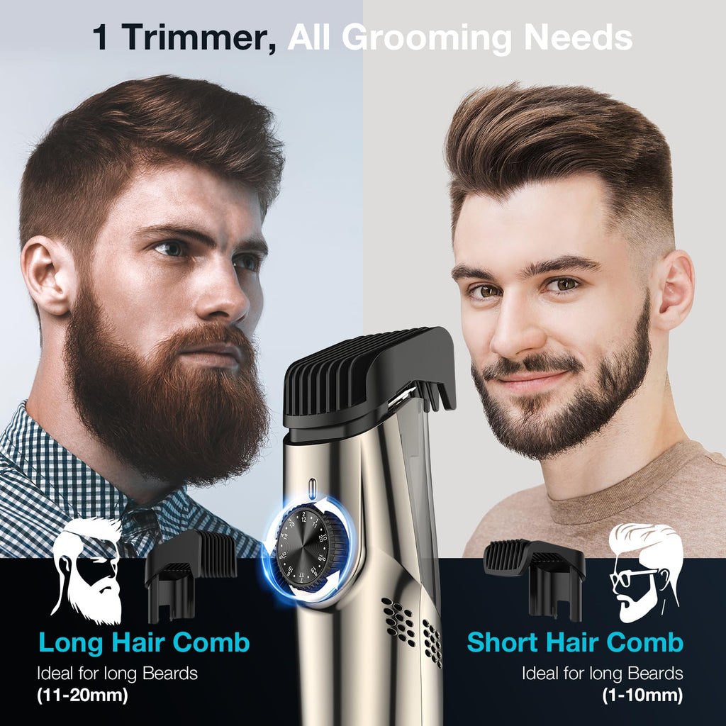 VivaEase Vacuum Beard Trimmer for Men, New Version Adjustable Precision Trimming Length with 2 Comb, Electric Cordless Vacuum Trimmer for Beard, Waterproof and Rinses Easy, Blades for Skin fit