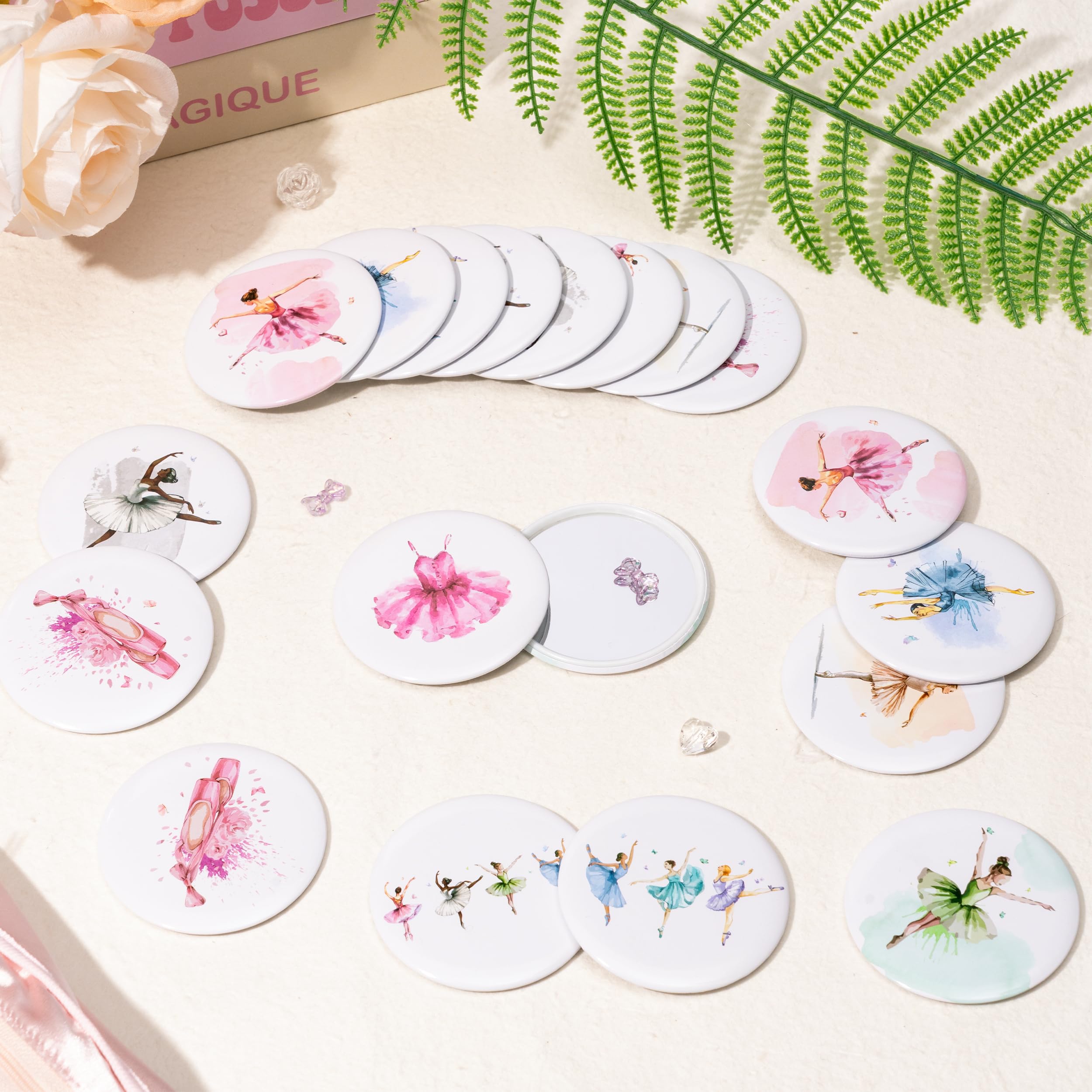 Y1tvei Ballet Compact Mirrors Bulk - 36Pcs Coquette Ballerina Dance Girls Mini Round Makeup Mirrors, Aesthetic Cute Dancing Girl Printed, Birthday Party Favors Dance Recital Gifts for Ballerina Women