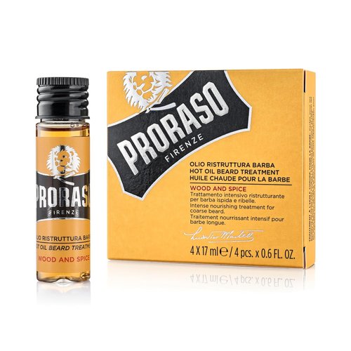 Proraso Beard Oil Treatment - Nourishing Hot Oil for Dry Hair - Conditions & Repairs Damaged Facial Hair | Four 0.6oz Packs