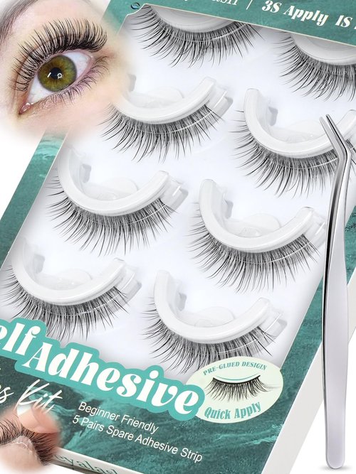 Obeyalash Self Adhesive Eyelashes Natural Look,Waterproof Stick on False Eyelashes,Easy Strip Lashes for Beginners,Reusable Glueless Lashes for Daily Work & Travel (L08 Doll Eye 10mm)