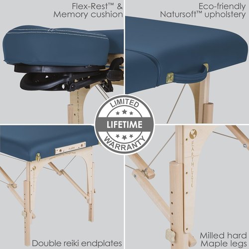 Earthlite Portable Massage Table Package - Avalon with Reiki Endplate, Premium Flex-Rest Face Cradle & Strata Cushion (30”x73”)