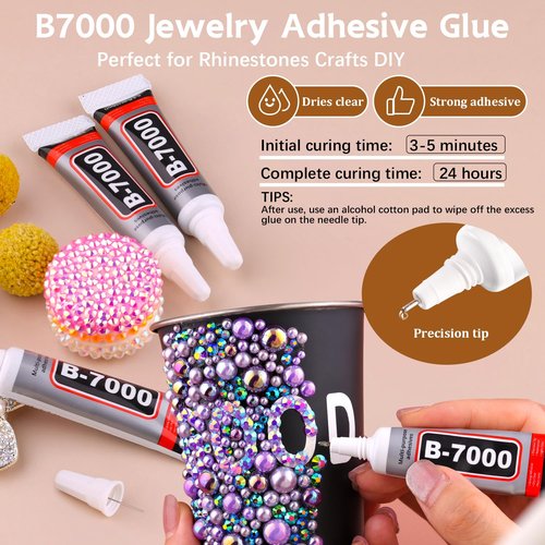 14000PCS Flatback Pearls and Pink Rhinestones for Bedazzling Kit, Pink White 3-10mm Resin Rhinestones Gems and Half Pearls for Crafting, Nail Art and Grad Cap Decor with B7000 Jewelry Glue
