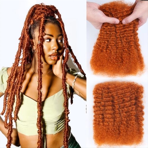 Unipearl Afro Kinkys Bulk Human Hair 18 Inch 50g/Pack Ginger-100% Real Kinky Curly Human Hair for Afro Twist Hair, Braiding Hair, Repair Locs, Dreadlock Extensions, Afro Kinky Bulk Crochet Braids