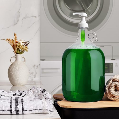 Kitchentoolz Gallon Glass Pump Dispenser Bottle - 128 oz Laundry Liquid & Soap Organizer