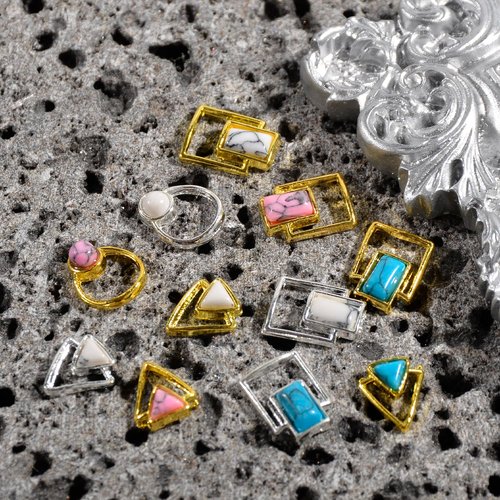 BAIYIYI 3D Nail Art Studs - Marble & Gold Alloy Nail Charms, Stones & Jewelry Decorations for DIY Manicure