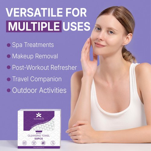 Serenorch Disposable Face Towels XL 50 Count, Pearl Texture Facial Tissues for Deep Cleansing, Ultra Thick Makeup Remover Dry Wipes, Lint Free Cotton Tissue for Sensitive Skin