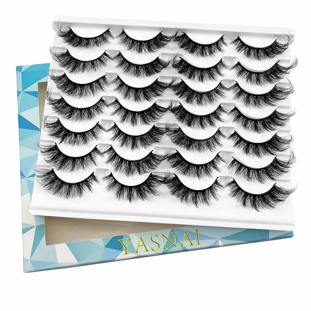 Yasnai Cat Eye Lashes False Eyelashes Fluffy Volume 18mm Strip Lashes Wispy Fake Lashes Natural Eyelashes 14 Pairs Pack 9D