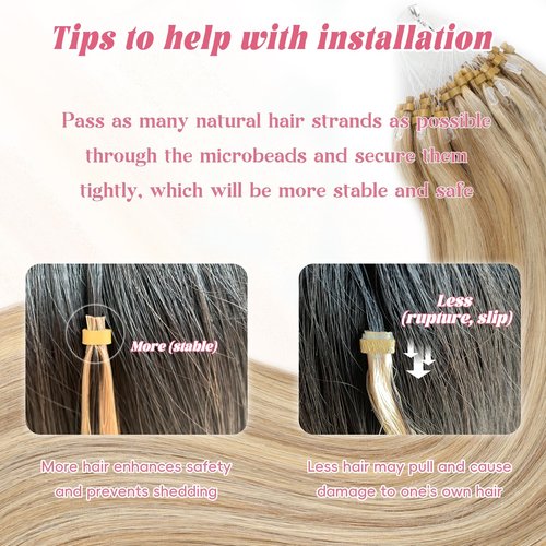 Eliysako Microlink Hair Extensions Human Hair 50g/pack Golden Brown mix Bleach Blonde 18inch Micro Loop Microbead Hair Extensions Real Smooth Human Hair Cold Fusion