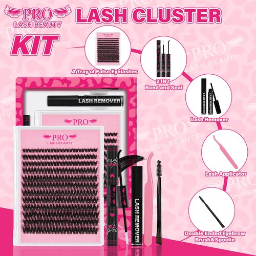 PROLASHBEAUTY Spider Lash Clusters Kit 3D Volume Lash Clusters 144Pcs Breeze Eyelash Clusters DIY Lash Extension Kit with Lash Bond and Seal Lash Remover Applicator (Sunrise,8-18mix)