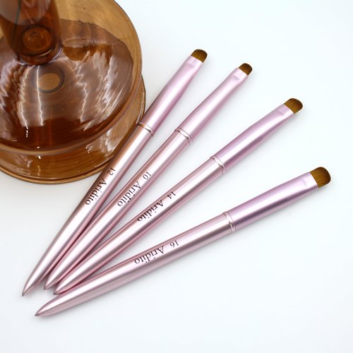 Aridito 4pcs Pink Metal French Nail Brush | Professional French Tip Brush | Nail Clean Up Brush (#10,#12,#14,#16)