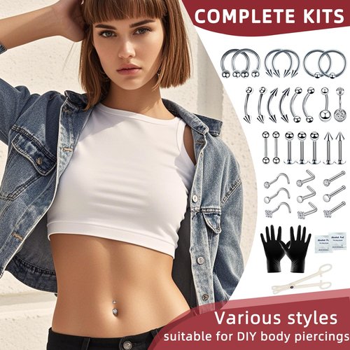 TKKUY 103PCS Piercing Kit for all Body Piercings Stainless Steel Piercing Jewelry with 12G 14G 16G 20G Piercing Needles and Tools for Nose Septum Belly Button Lip Ear Tongue Cartilage Eyebrow Tragus