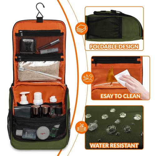 GRIO Tactical Toiletry Travel Bag Men Women,Travel Toiletry Organizer,Hanging Kit Hygiene Bag,Bathroom Essentials Men's Toiletry Bag for Short Trips and camping(Green)